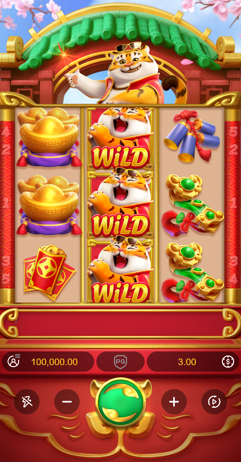 Tela real da demo de Fortune Tiger com grade de nove símbolos e controles